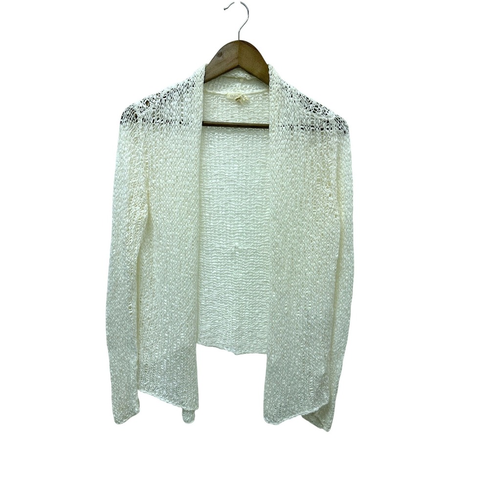 Eileen Fisher Open Knit Cotton Cardigan White S